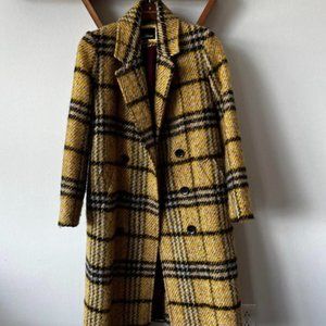 Sam Edelman Double-breasted Plaid Walker Coat in Yellow Plaid
